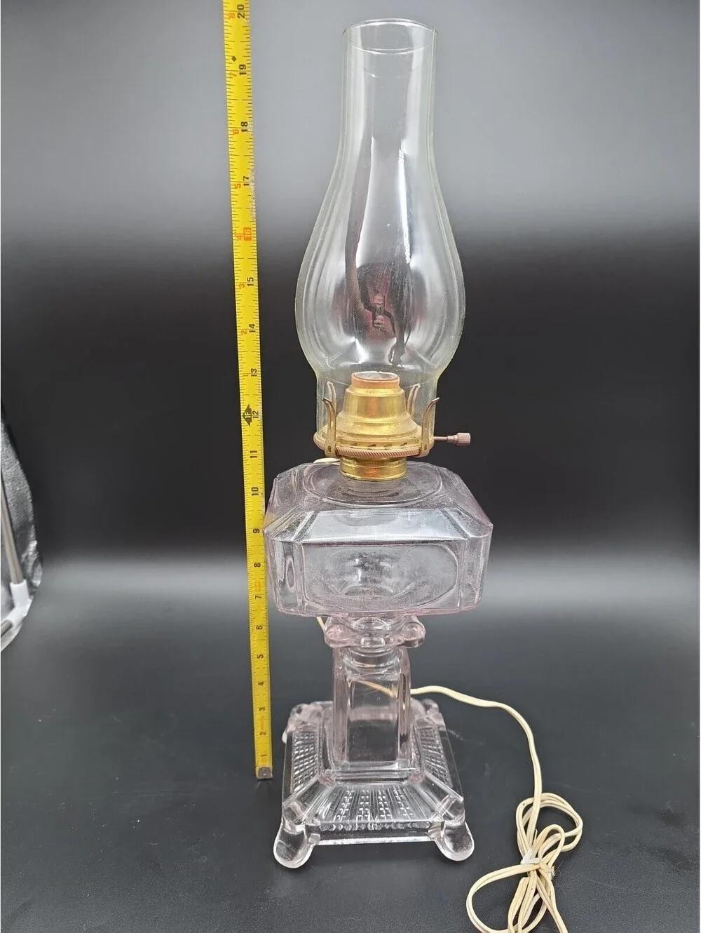 Electrified Ripley & Adams Co Kerosene or Oil Glass Square Lamp Slight Purple